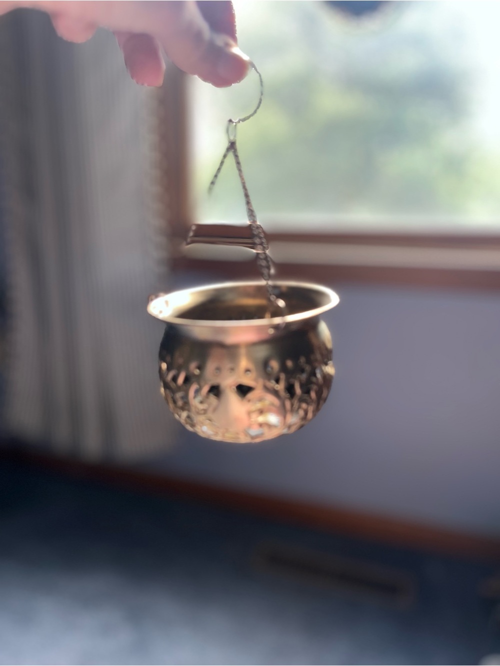 Hanging Decorative Metal Lantern / incense burner- Antique brass